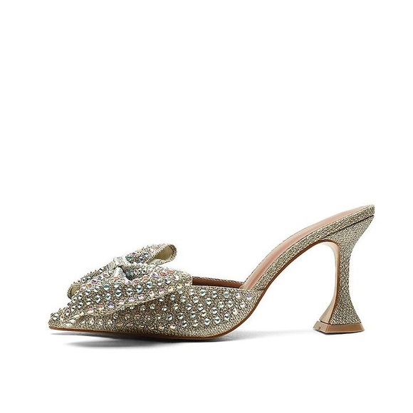 🎉Oversized Rhinestone Bow High Heel Slippers - Picture 4 of 6